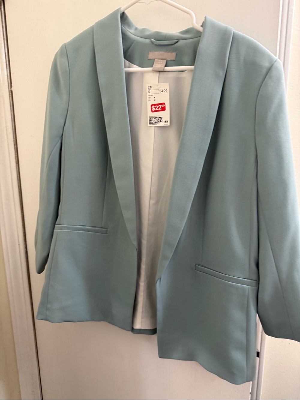 H&M Pastel Aqua Shawl-Collar Blazer